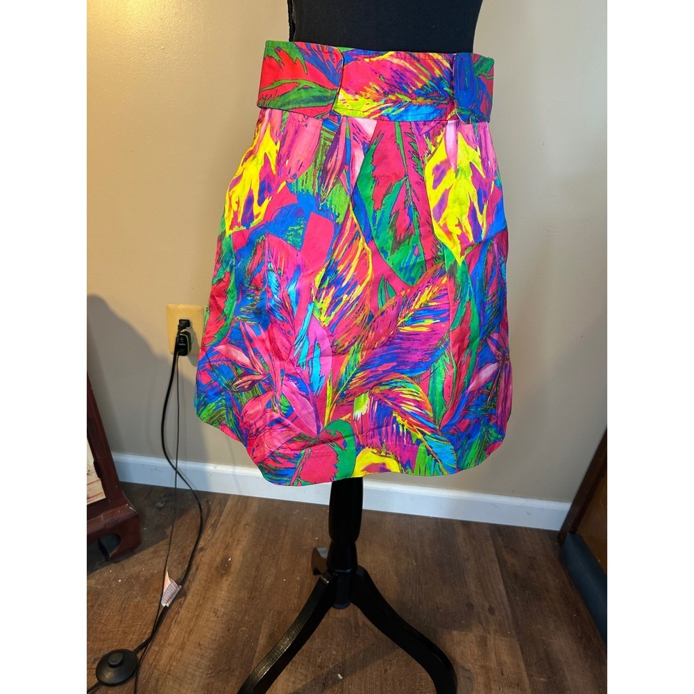 Milly Tropical Floral Leaf Print Mini Skirt Pink Blue Neon High Waist Size 6